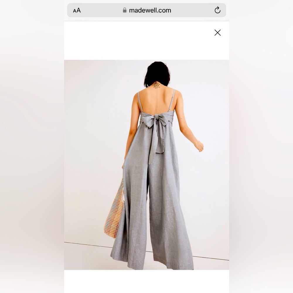Linen-Blend Tie-Back Wide-Leg Jumpsuit Chambray Madewell New with tag